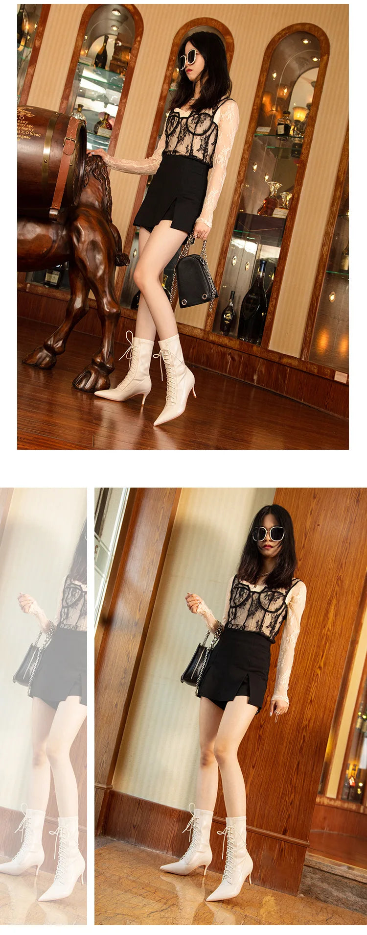 Elegant PU Cross-Tied Sewing Patchwork Women's