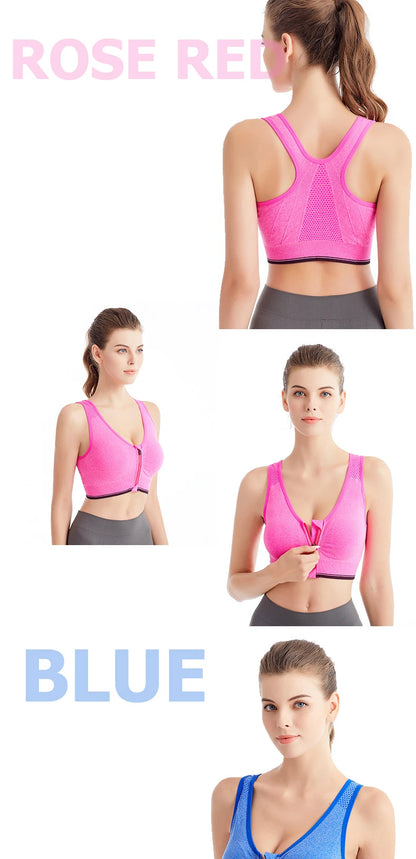 Women's Front Zip Sports Bra – Seamless Shockproof Breathable Bralette