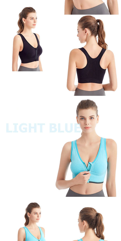 Women's Front Zip Sports Bra – Seamless Shockproof Breathable Bralette