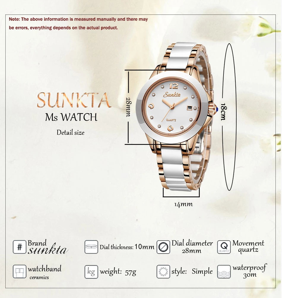 LIGE Brand Sunkta Women Watch 2020 Fashion Ladies Ceramic Wrist Watch Women Dress Watches Stainless Steel Waterproof Date Clock