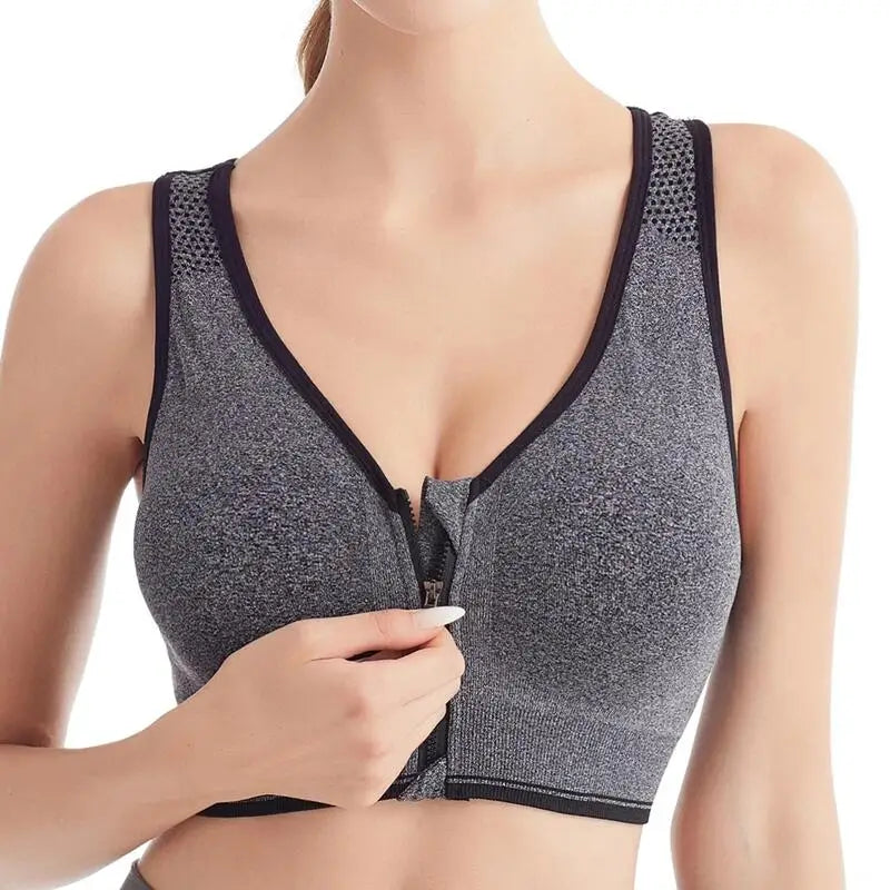 Women's Front Zip Sports Bra – Seamless Shockproof Breathable Bralette