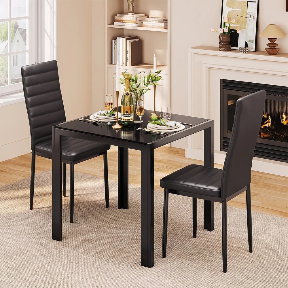 2-person dining set with a glass table