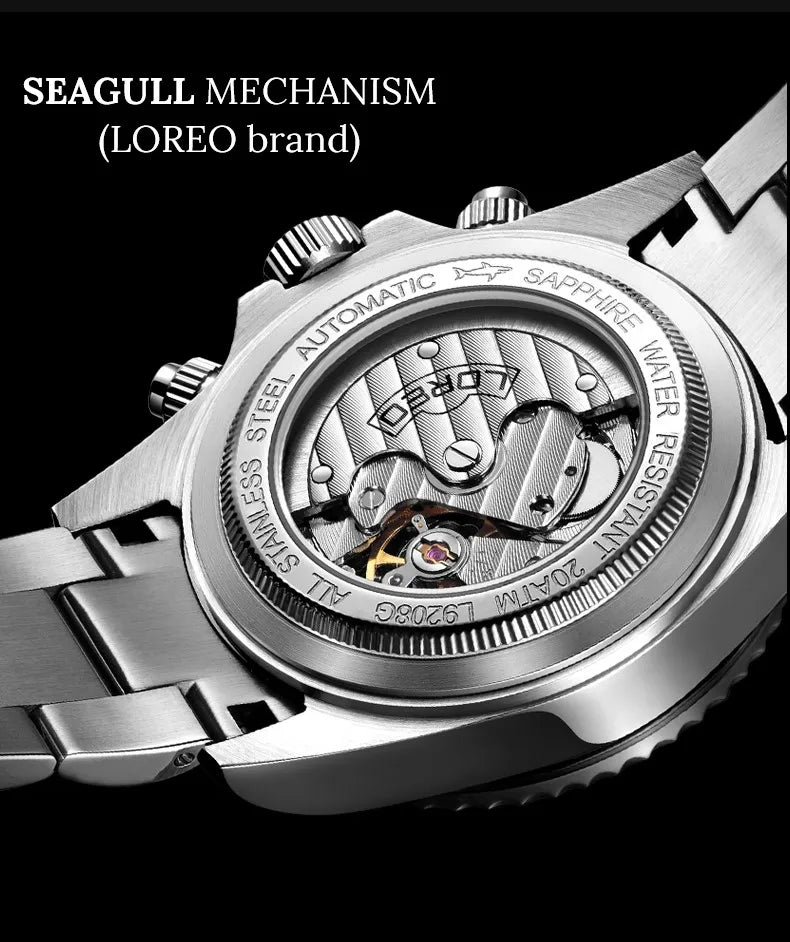 LOREO Professional Diving Watches for Man 200m Waterproof Automatic Watch Sapphire Screw Crown Date Luminous Relogio Masculino