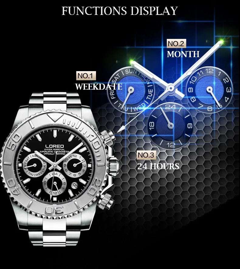 LOREO Professional Diving Watches for Man 200m Waterproof Automatic Watch Sapphire Screw Crown Date Luminous Relogio Masculino