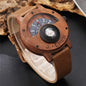 Men Wood Bamboo Watch Unique Turntable Dial  Male Military Watches Compass Quartz Watch With Leather Band