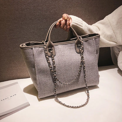 Women Tote Bags Fashion Canvas Large Capacity Handbag Casual Chains Shoulder Bags Ladies Big Messenger Bag Shopping Bag