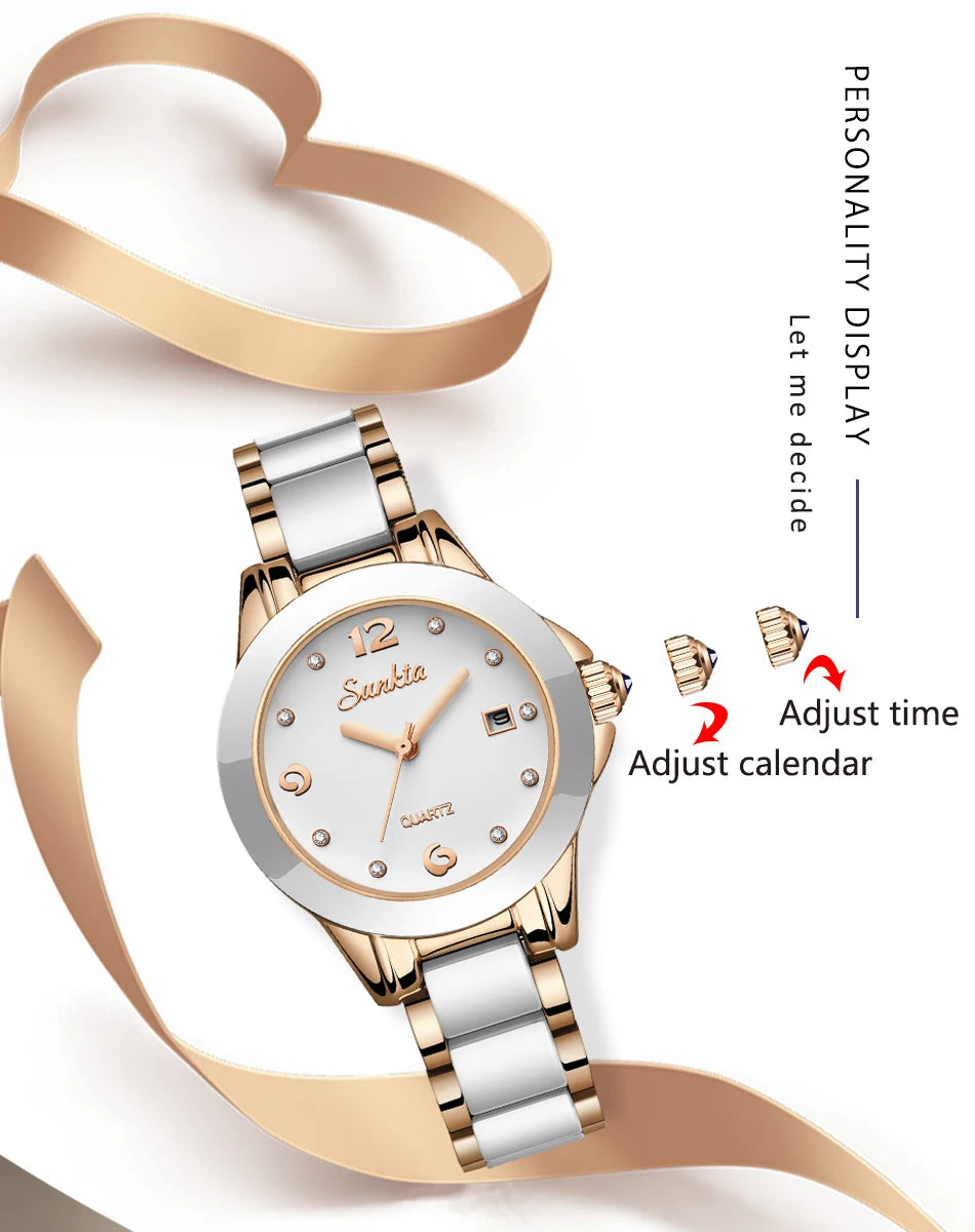 LIGE Brand Sunkta Women Watch 2020 Fashion Ladies Ceramic Wrist Watch Women Dress Watches Stainless Steel Waterproof Date Clock