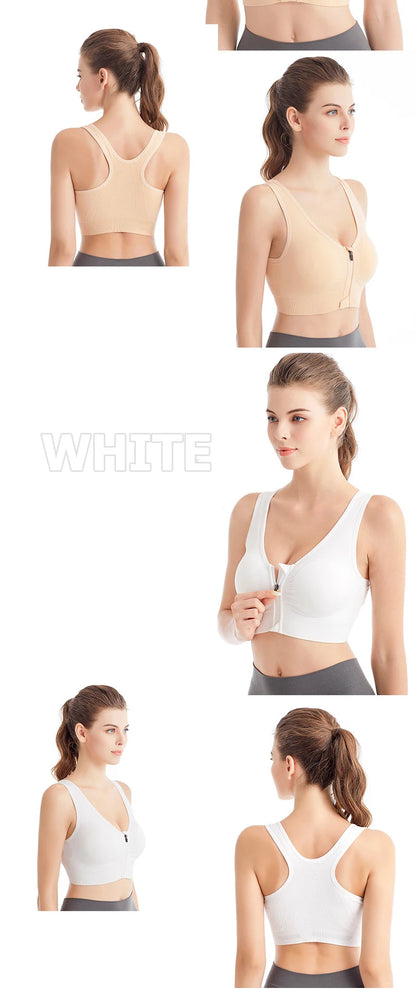 Women's Front Zip Sports Bra – Seamless Shockproof Breathable Bralette