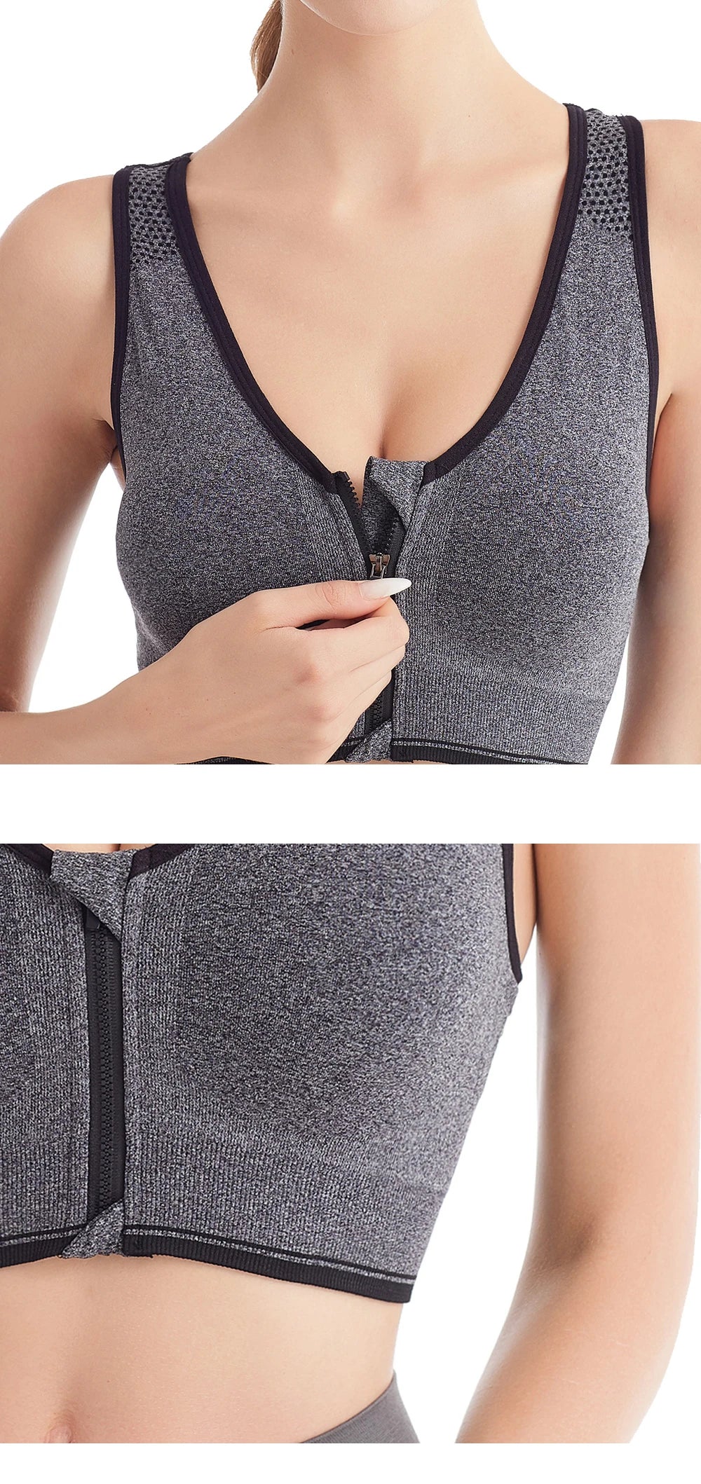 Women's Front Zip Sports Bra – Seamless Shockproof Breathable Bralette