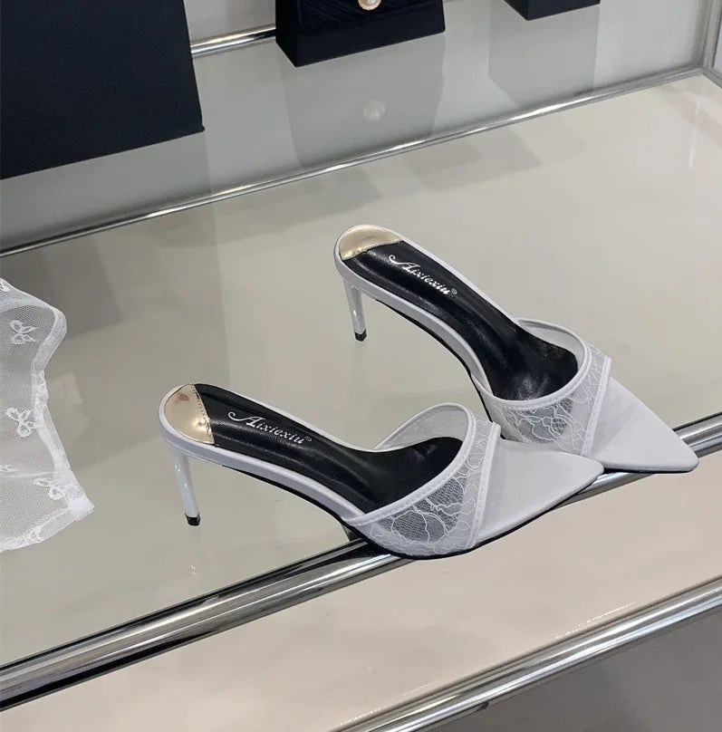 Lace White Heels Hollow Mesh