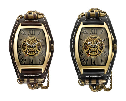 Antique Skeleton Dial Men Automatic Mechanical Watch Vintage Gothic Clock Steampunk Self Winding Watches Brown Rock Reloj Hombre