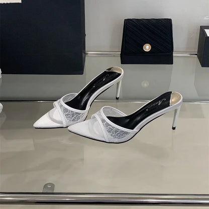 Lace White Heels Hollow Mesh