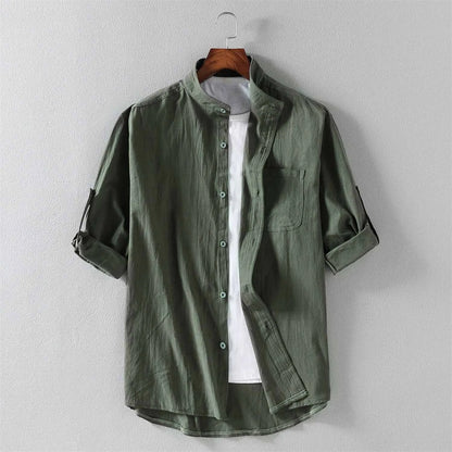 LEGIBLE Summer Shirts Men Loose Thin Cotton Short Sleeve Shirts Male Fashion Stand Solid Color 4XL 5XL