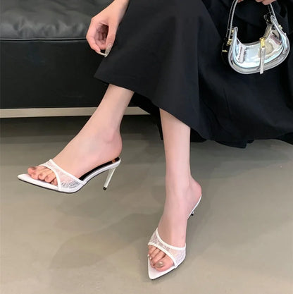 Lace White Heels Hollow Mesh