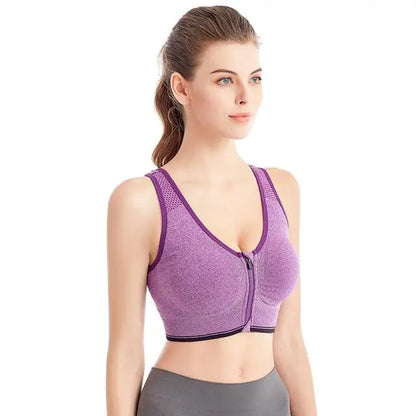 Women's Front Zip Sports Bra – Seamless Shockproof Breathable Bralette