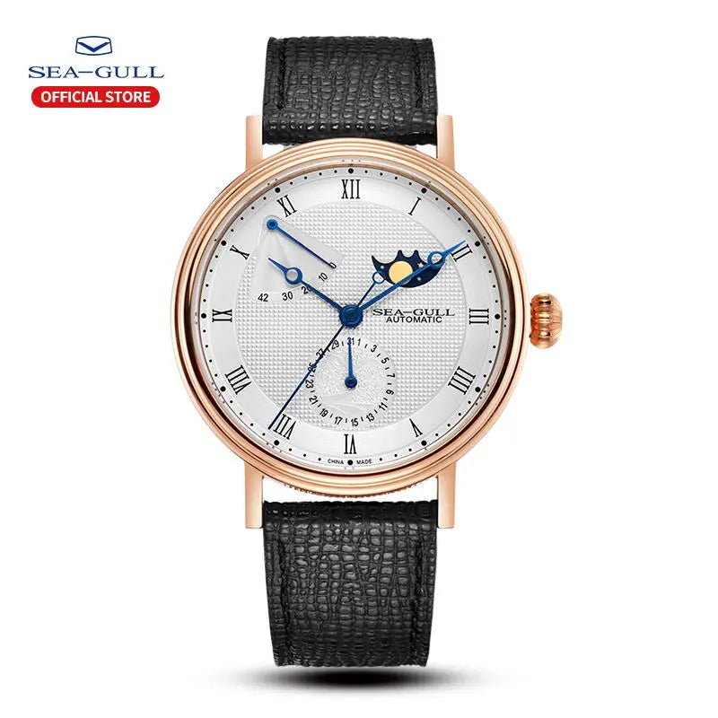 Seagull Men's Business Wristwatch Moon Phase Leather Luxury Automatic Mechannical Men's Watches 50M Waterproof relogio 6092
