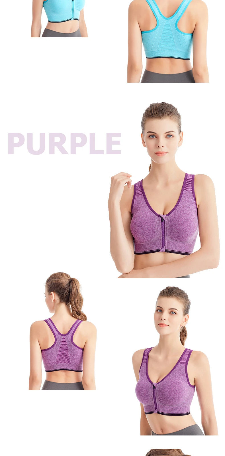 Women's Front Zip Sports Bra – Seamless Shockproof Breathable Bralette