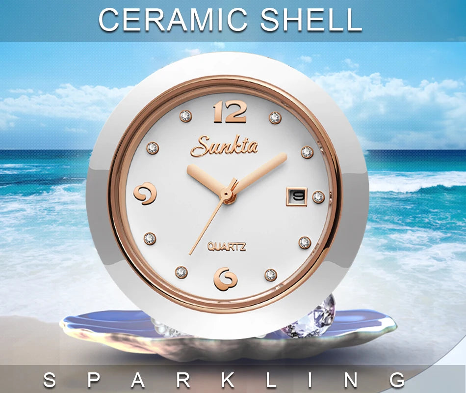 LIGE Brand Sunkta Women Watch 2020 Fashion Ladies Ceramic Wrist Watch Women Dress Watches Stainless Steel Waterproof Date Clock