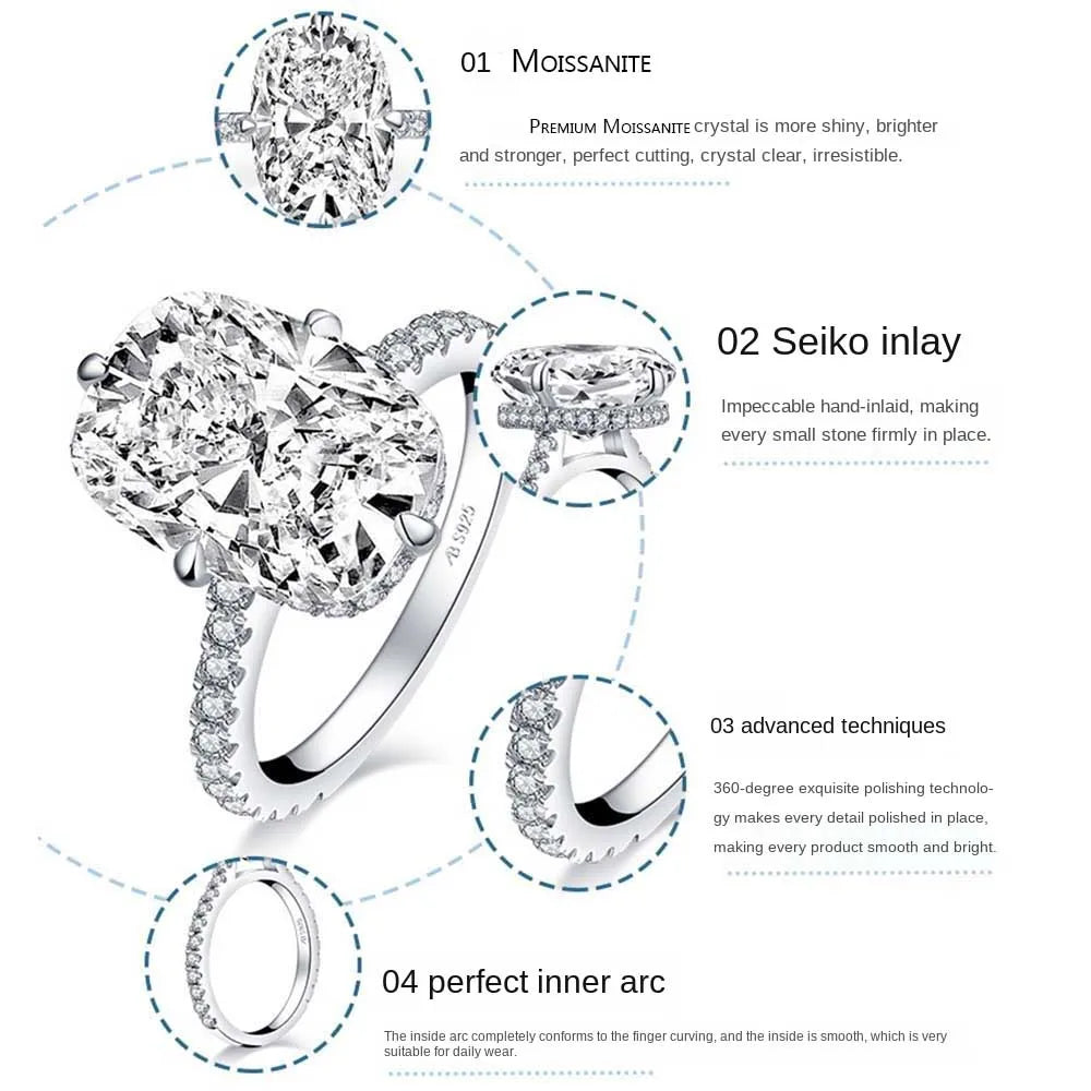 Cbtb Sterling Silver 925 Oval Real Moissanite Rings D Color Vvs1 6ct Women Wedding Luxury Diamond Rings Jewelry