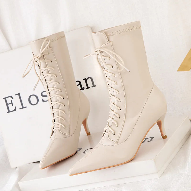 Elegant PU Cross-Tied Sewing Patchwork Women's