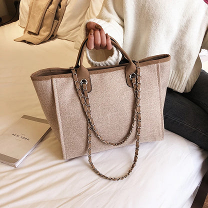 Women Tote Bags Fashion Canvas Large Capacity Handbag Casual Chains Shoulder Bags Ladies Big Messenger Bag Shopping Bag