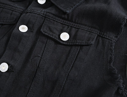 Trendy Men's Spring, Summer and Autumn Denim Vest Black