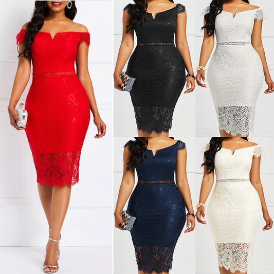 Factory Ready-Made Cross-Border European and American Evening Dress Short-Sleeved