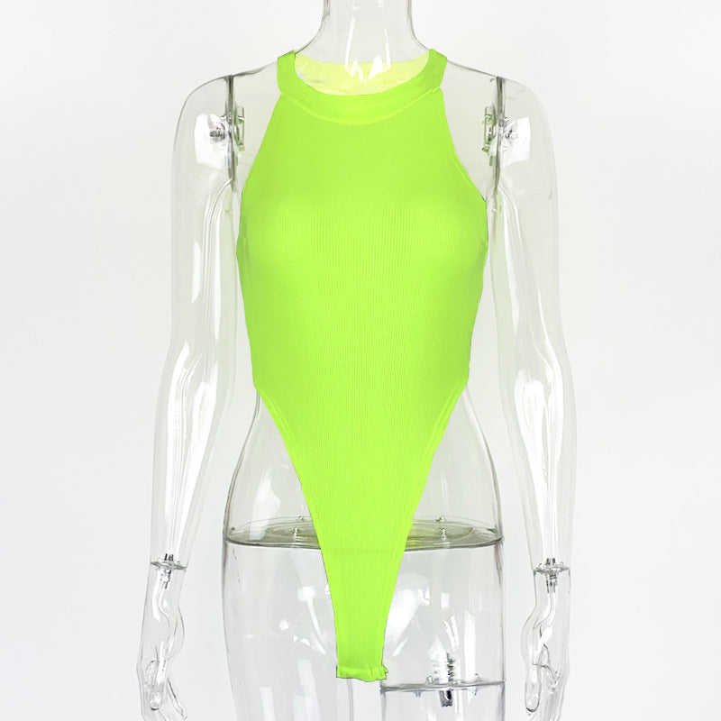 Summer New Foreign Trade European and American Women's Slim-fit Vest Top Sexy Hanging Neck Sleeveless High Split Jongsuit