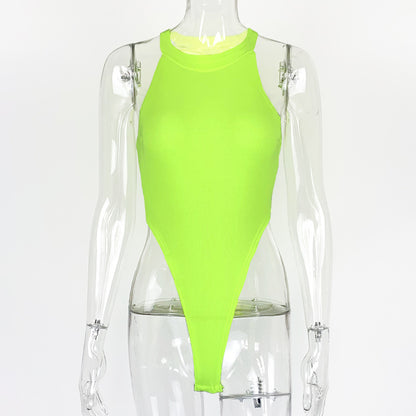 Summer New Foreign Trade European and American Women's Slim-fit Vest Top Sexy Hanging Neck Sleeveless High Split Jongsuit
