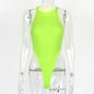 Summer New Foreign Trade European and American Women's Slim-fit Vest Top Sexy Hanging Neck Sleeveless High Split Jongsuit