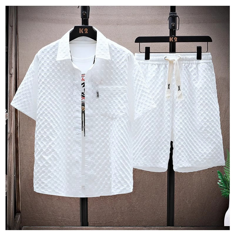 Thin sports leisure two-piece 2024 summer ice silk suit men's