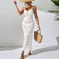 Cross-border European and American Sexy Hollow Strap Long Dress Slim-fit Tassel Beach Dress Sleeveless Knitted V-neck Strap Dress