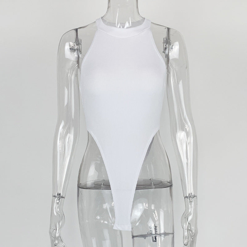 Summer New Foreign Trade European and American Women's Slim-fit Vest Top Sexy Hanging Neck Sleeveless High Split Jongsuit