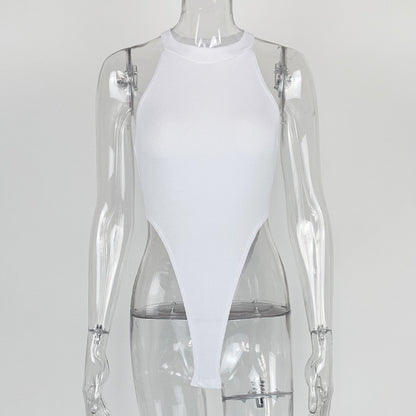 Summer New Foreign Trade European and American Women's Slim-fit Vest Top Sexy Hanging Neck Sleeveless High Split Jongsuit