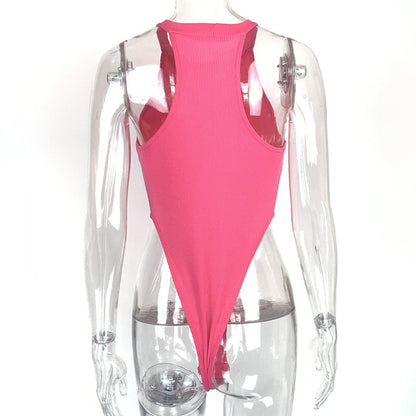 Summer New Foreign Trade European and American Women's Slim-fit Vest Top Sexy Hanging Neck Sleeveless High Split Jongsuit