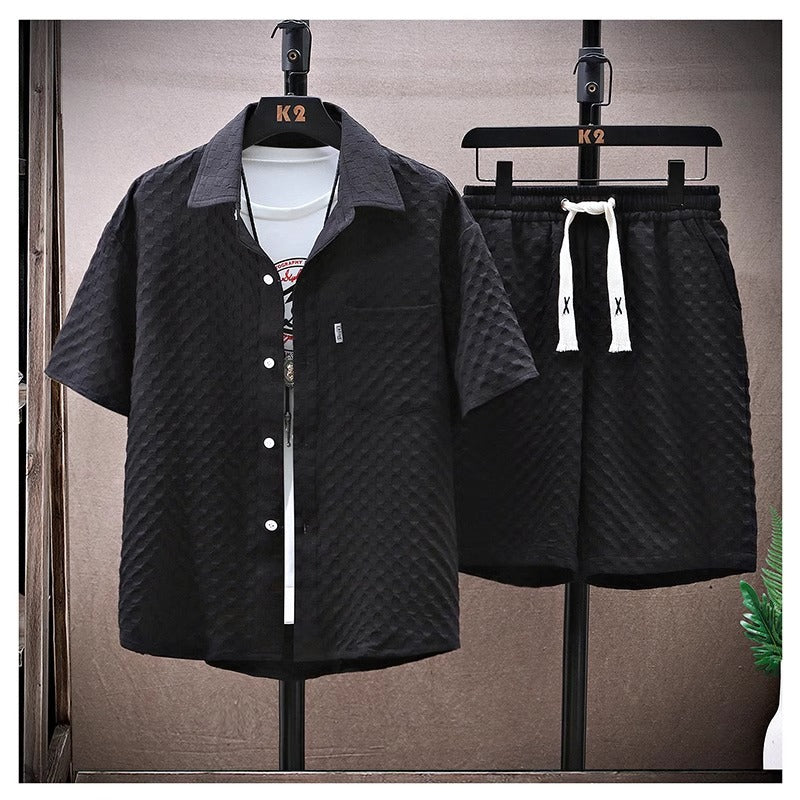 Thin sports leisure two-piece 2024 summer ice silk suit men's