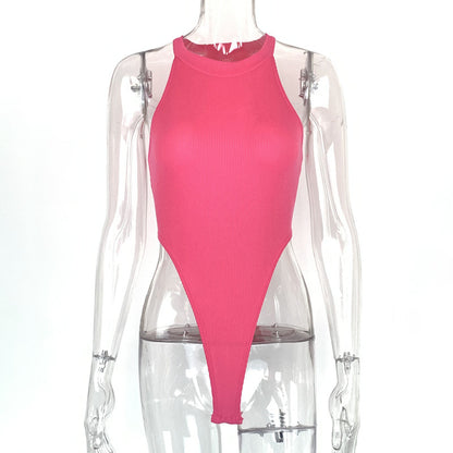 Summer New Foreign Trade European and American Women's Slim-fit Vest Top Sexy Hanging Neck Sleeveless High Split Jongsuit