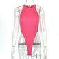 Summer New Foreign Trade European and American Women's Slim-fit Vest Top Sexy Hanging Neck Sleeveless High Split Jongsuit