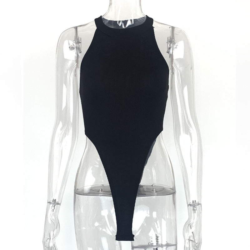 Summer New Foreign Trade European and American Women's Slim-fit Vest Top Sexy Hanging Neck Sleeveless High Split Jongsuit