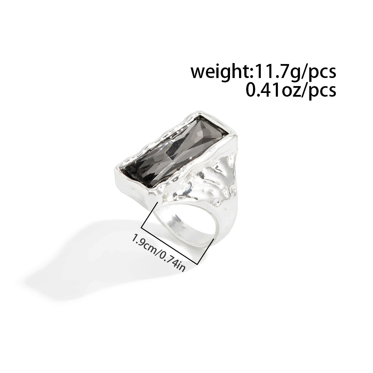 New Grey Crystal Geometric Ring Women Minimalist Design Silver Color Square Finger Rings Asymmetrical Zircon Daily Wear Jewelry