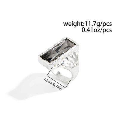 New Grey Crystal Geometric Ring Women Minimalist Design Silver Color Square Finger Rings Asymmetrical Zircon Daily Wear Jewelry