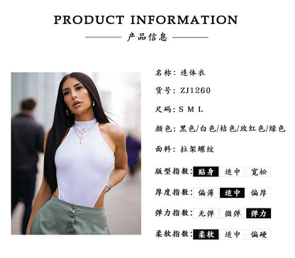 Summer New Foreign Trade European and American Women's Slim-fit Vest Top Sexy Hanging Neck Sleeveless High Split Jongsuit