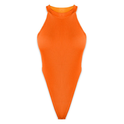 Summer New Foreign Trade European and American Women's Slim-fit Vest Top Sexy Hanging Neck Sleeveless High Split Jongsuit