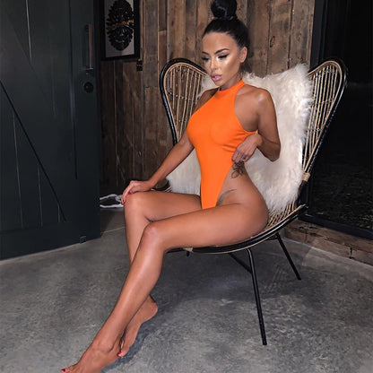 Summer New Foreign Trade European and American Women's Slim-fit Vest Top Sexy Hanging Neck Sleeveless High Split Jongsuit