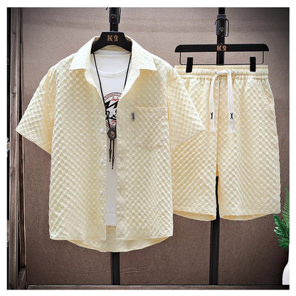 Thin sports leisure two-piece 2024 summer ice silk suit men's