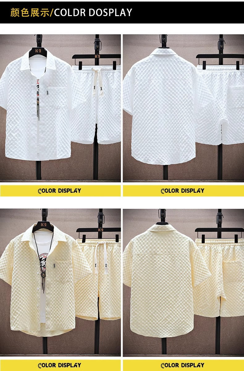 Thin sports leisure two-piece 2024 summer ice silk suit men's