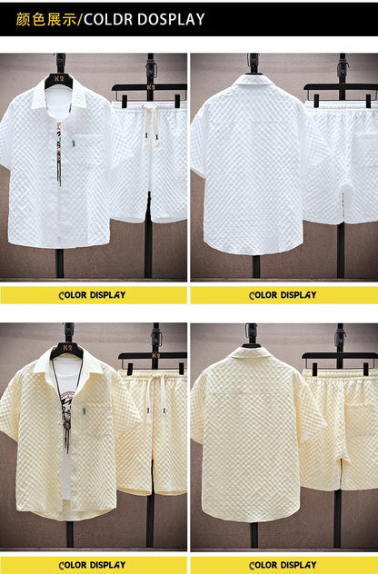 Thin sports leisure two-piece 2024 summer ice silk suit men's
