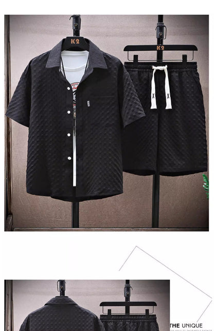 Thin sports leisure two-piece 2024 summer ice silk suit men's