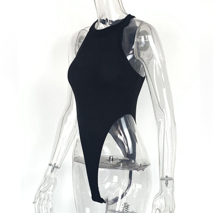 Summer New Foreign Trade European and American Women's Slim-fit Vest Top Sexy Hanging Neck Sleeveless High Split Jongsuit