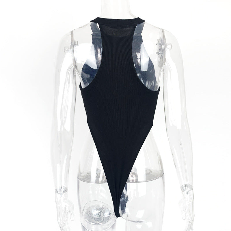 Summer New Foreign Trade European and American Women's Slim-fit Vest Top Sexy Hanging Neck Sleeveless High Split Jongsuit